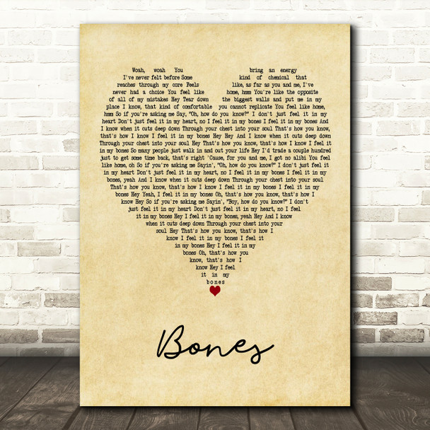 Galantis Featuring OneRepublic Bones Vintage Heart Decorative Wall Art Gift Song Lyric Print