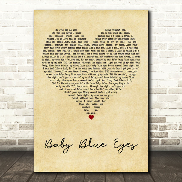 A Rocket To The Moon Baby Blue Eyes Vintage Heart Decorative Wall Art Gift Song Lyric Print