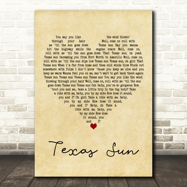 Khruangbin & Leon Bridges Texas Sun Vintage Heart Decorative Wall Art Gift Song Lyric Print