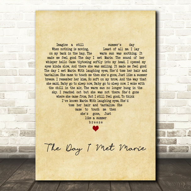 Cliff Richard The Day I Met Marie Vintage Heart Decorative Wall Art Gift Song Lyric Print