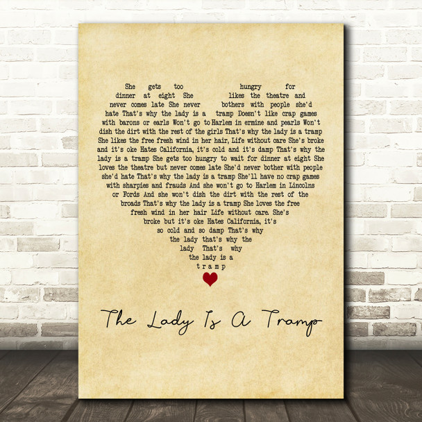 Frank Sinatra The Lady Is A Tramp Vintage Heart Decorative Wall Art Gift Song Lyric Print