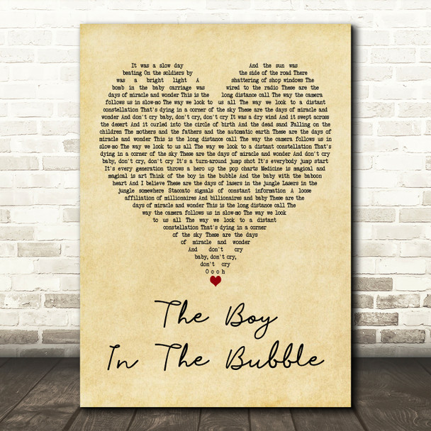 Paul Simon The Boy in the Bubble Vintage Heart Decorative Wall Art Gift Song Lyric Print