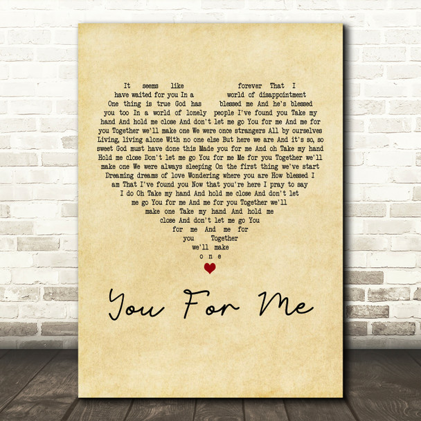 Johnny Gill You For Me (The Wedding Song) Vintage Heart Decorative Gift Song Lyric Print