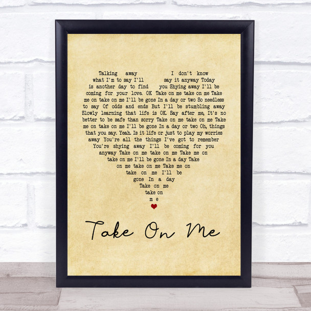 A-ha Take On Me Vintage Heart Song Lyric Quote Print