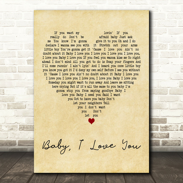 Aretha Franklin Baby, I Love You Vintage Heart Decorative Wall Art Gift Song Lyric Print