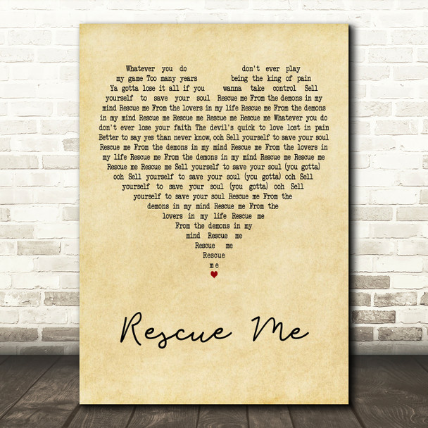 Thirty Seconds To Mars Rescue Me Vintage Heart Decorative Wall Art Gift Song Lyric Print