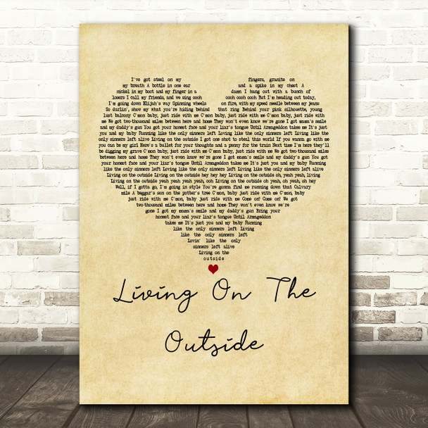 Meat Loaf Living On The Outside Vintage Heart Decorative Wall Art Gift Song Lyric Print