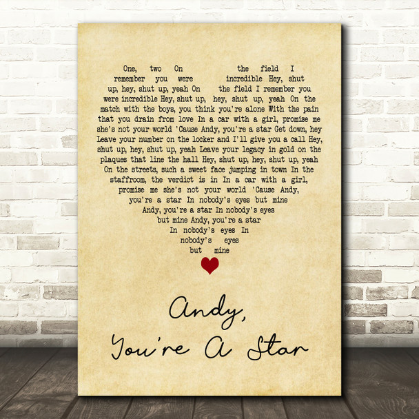The Killers Andy, Youre A Star Vintage Heart Decorative Wall Art Gift Song Lyric Print