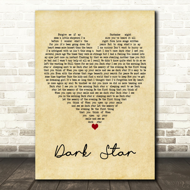 Crosby, Stills & Nash Dark Star Vintage Heart Decorative Wall Art Gift Song Lyric Print