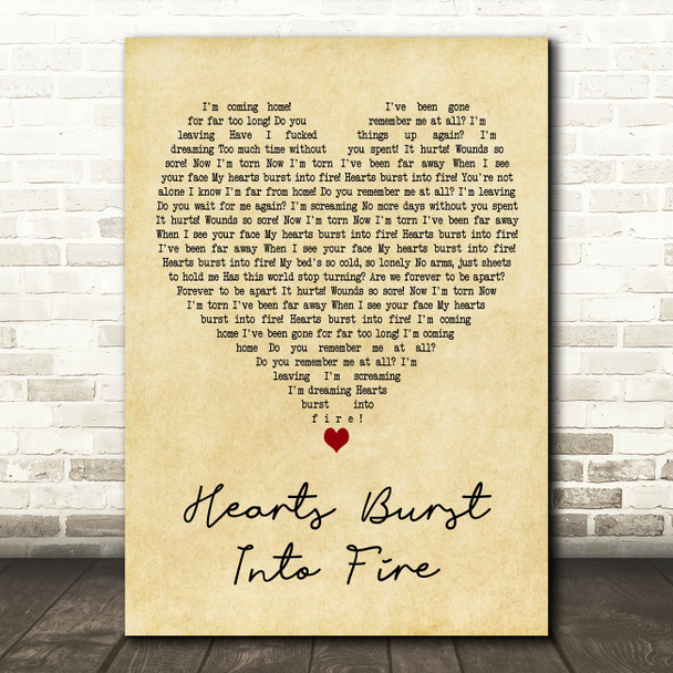 Bullet For My Valentine Hearts Burst Into Fire Vintage Heart Wall Art Song Lyric Print