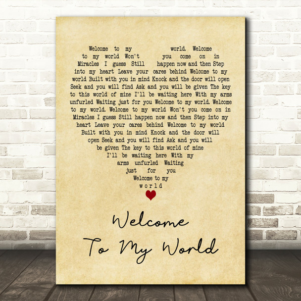 Jim Reeves Welcome To My World Vintage Heart Decorative Wall Art Gift Song Lyric Print