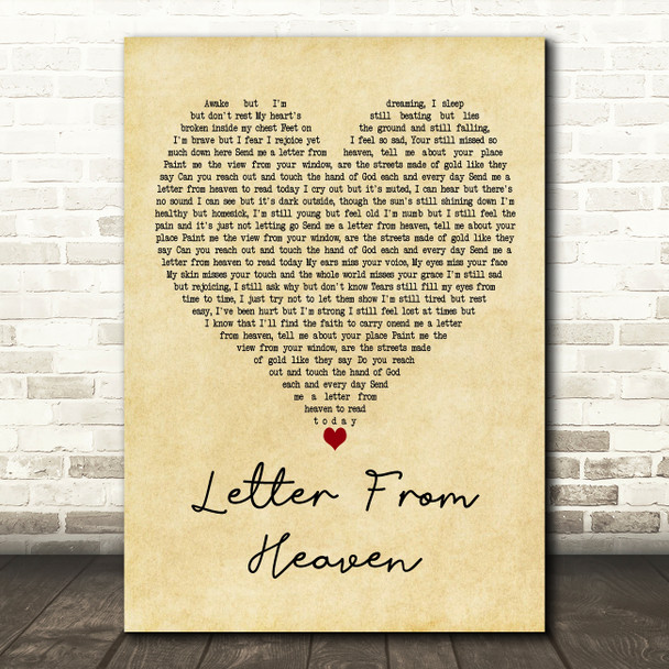 Tim Shetler Letter from Heaven Vintage Heart Decorative Wall Art Gift Song Lyric Print