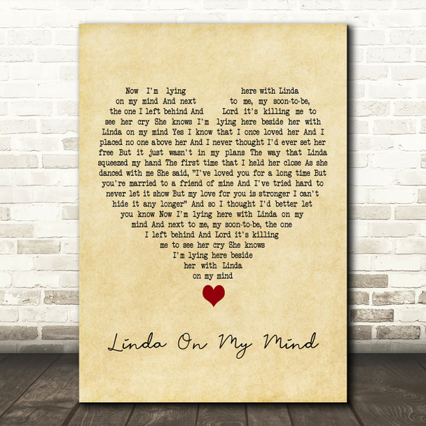 Conway Twitty Linda On My Mind Vintage Heart Decorative Wall Art Gift Song Lyric Print