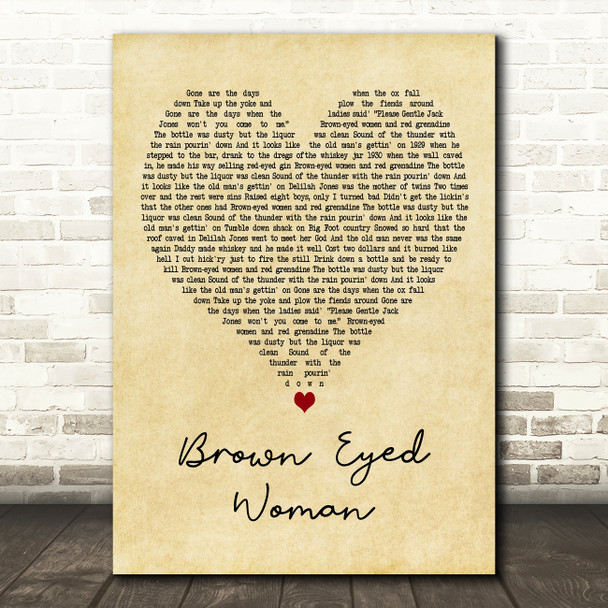 Grateful Dead Brown Eyed Woman Vintage Heart Decorative Wall Art Gift Song Lyric Print
