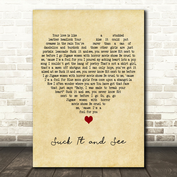 Arctic Monkeys Suck It And See Vintage Heart Decorative Wall Art Gift Song Lyric Print