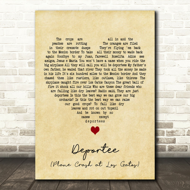 Woody Guthrie Deportee (Plane Crash at Los Gatos) Vintage Heart Gift Song Lyric Print