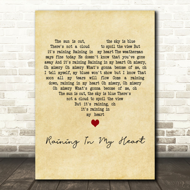 Leo Sayer Raining In My Heart Vintage Heart Decorative Wall Art Gift Song Lyric Print