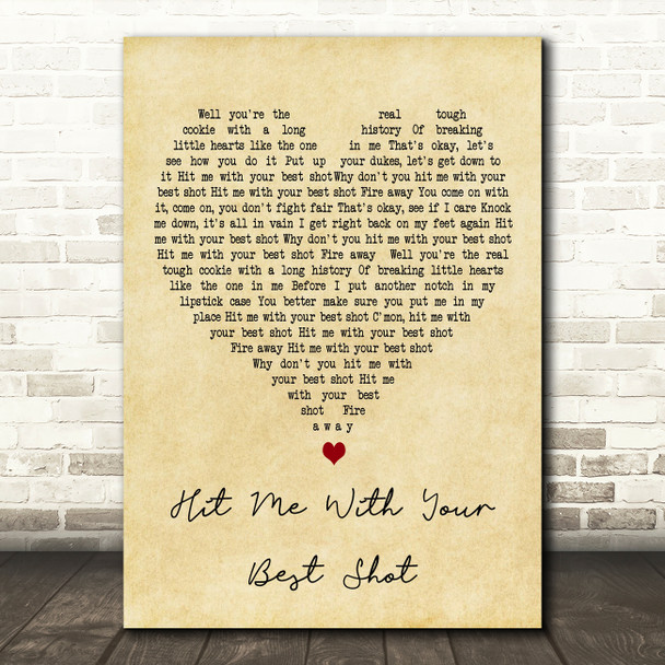 Pat Benatar Hit Me With Your Best Shot Vintage Heart Decorative Gift Song Lyric Print