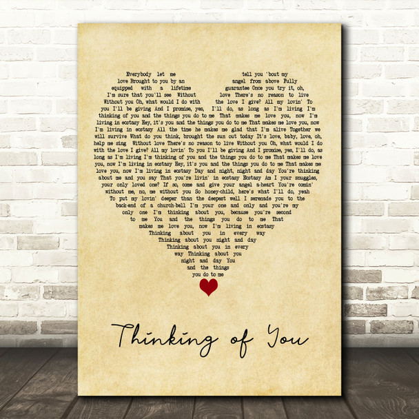 Maurine Walsh Thinking of You Vintage Heart Decorative Wall Art Gift Song Lyric Print