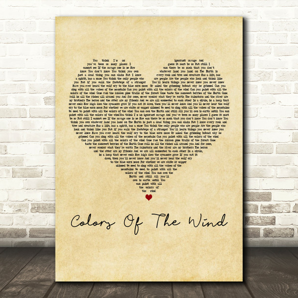 Judy Kuhn Colors Of The Wind Vintage Heart Decorative Wall Art Gift Song Lyric Print