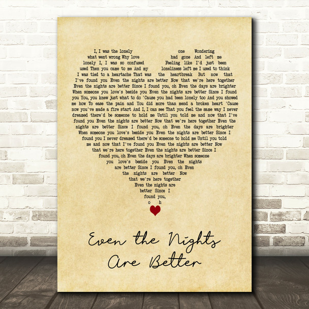 Air Supply Even the Nights Are Better Vintage Heart Decorative Gift Song Lyric Print