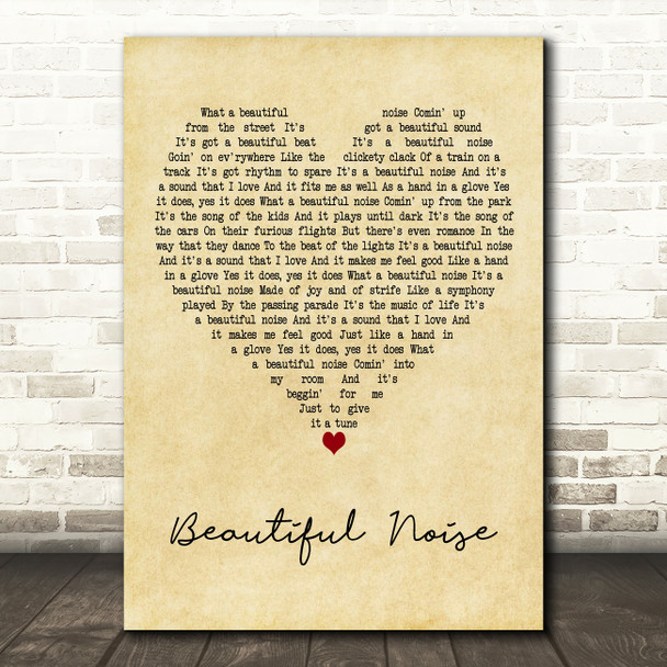 Neil Diamond Beautiful Noise Vintage Heart Decorative Wall Art Gift Song Lyric Print