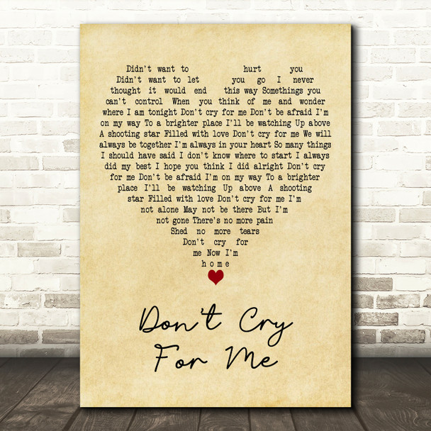 Sam Bailey Don't Cry For Me Vintage Heart Decorative Wall Art Gift Song Lyric Print