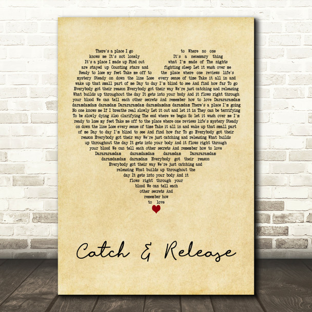 Matt Simons Catch & Release Vintage Heart Decorative Wall Art Gift Song Lyric Print