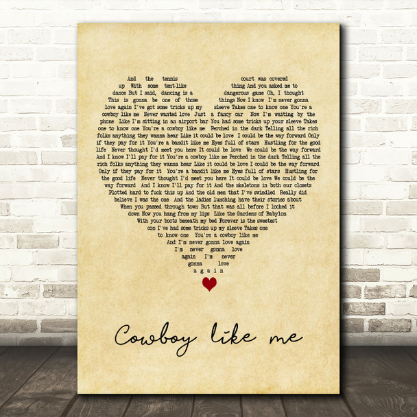 Taylor Swift Cowboy like me Vintage Heart Decorative Wall Art Gift Song Lyric Print