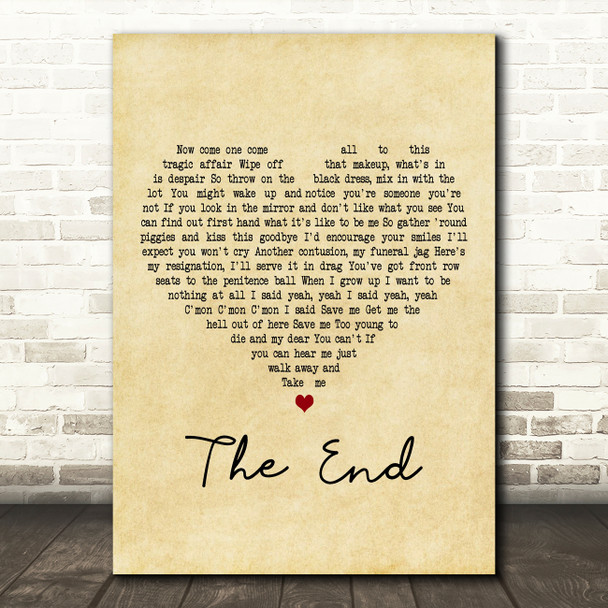 My Chemical Romance The End Vintage Heart Decorative Wall Art Gift Song Lyric Print