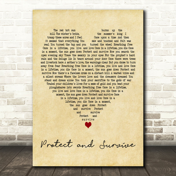 Runrig Protect and Survive Vintage Heart Decorative Wall Art Gift Song Lyric Print