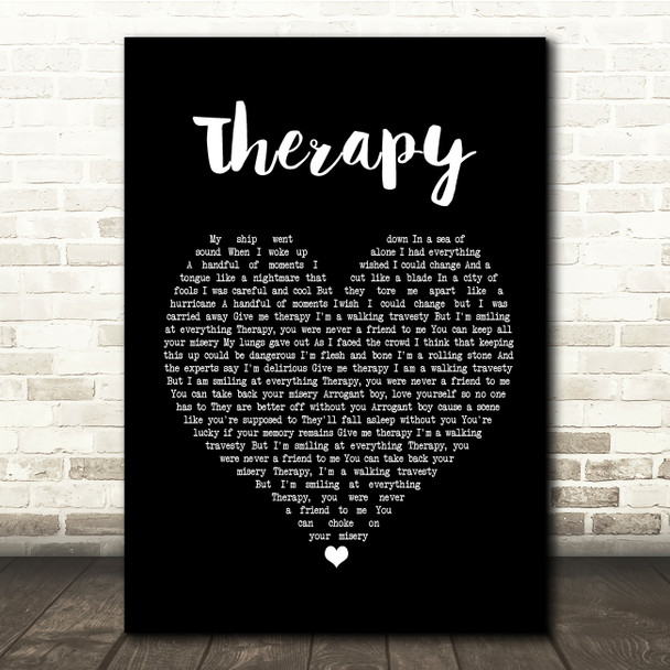 All Time Low Therapy Black Heart Song Lyric Quote Print