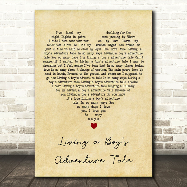 A-ha Living a Boy's Adventure Tale Vintage Heart Decorative Gift Song Lyric Print