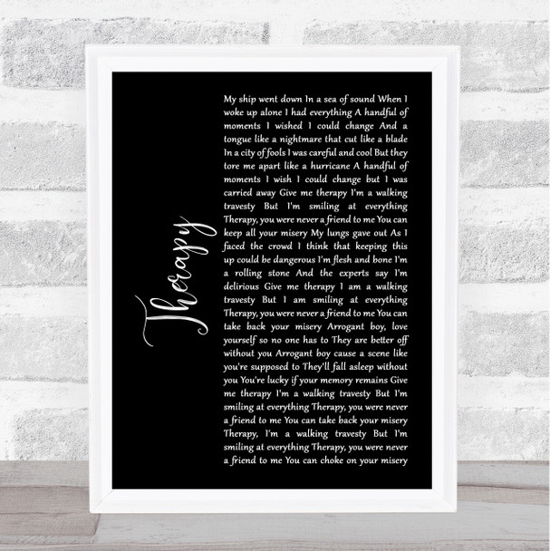 All Time Low Therapy Black Script Song Lyric Quote Print