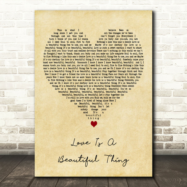 Al Green Love Is A Beautiful Thing Vintage Heart Decorative Gift Song Lyric Print