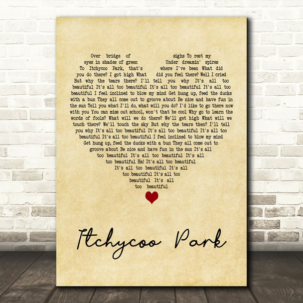 Small Faces Itchycoo Park Vintage Heart Decorative Wall Art Gift Song Lyric Print