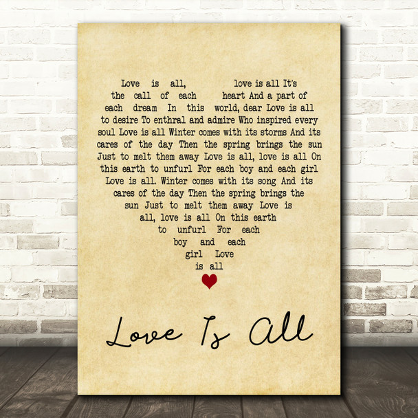 Deanna Durbin Love Is All Vintage Heart Decorative Wall Art Gift Song Lyric Print