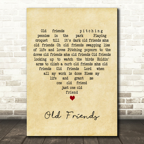 Willie Nelson Old Friends Vintage Heart Decorative Wall Art Gift Song Lyric Print