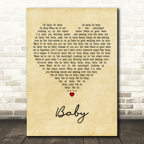 Donnie & Joe Emerson Baby Vintage Heart Decorative Wall Art Gift Song Lyric Print