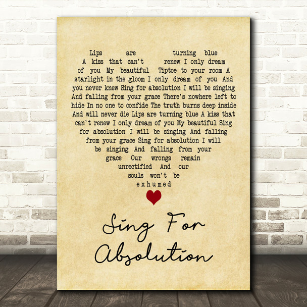 Muse Sing For Absolution Vintage Heart Decorative Wall Art Gift Song Lyric Print