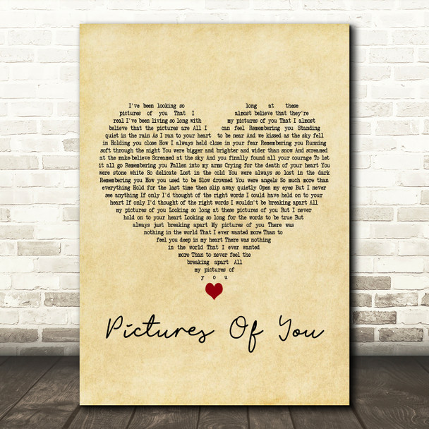 The Cure Pictures Of You Vintage Heart Decorative Wall Art Gift Song Lyric Print
