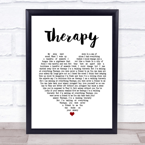 All Time Low Therapy White Heart Song Lyric Quote Print