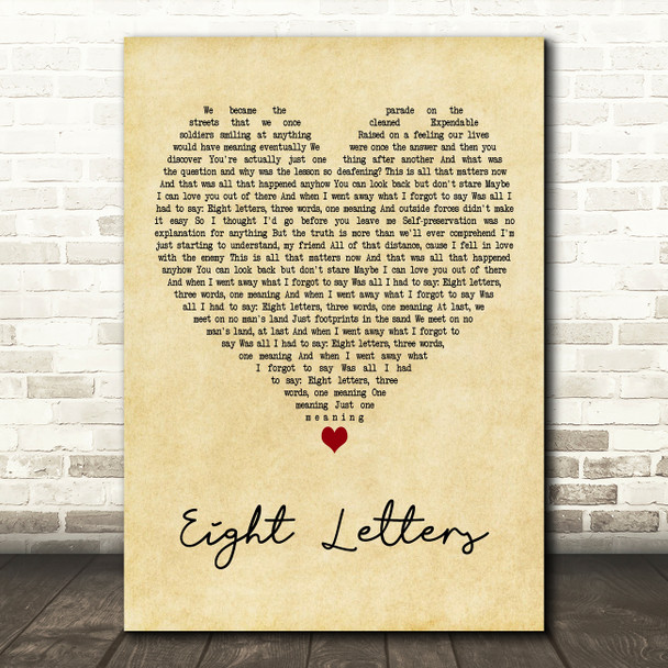 Take That Eight Letters Vintage Heart Decorative Wall Art Gift Song Lyric Print