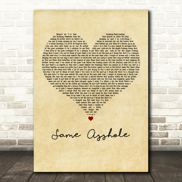 Jelly Roll Same Asshole Vintage Heart Decorative Wall Art Gift Song Lyric Print