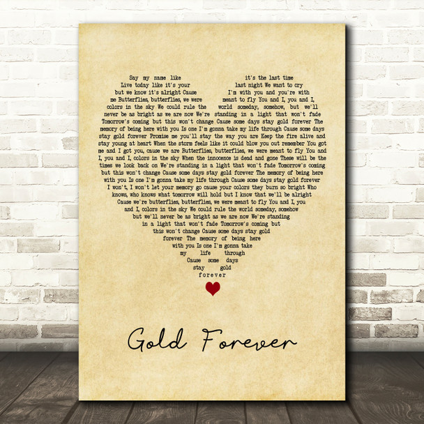 The Wanted Gold Forever Vintage Heart Decorative Wall Art Gift Song Lyric Print