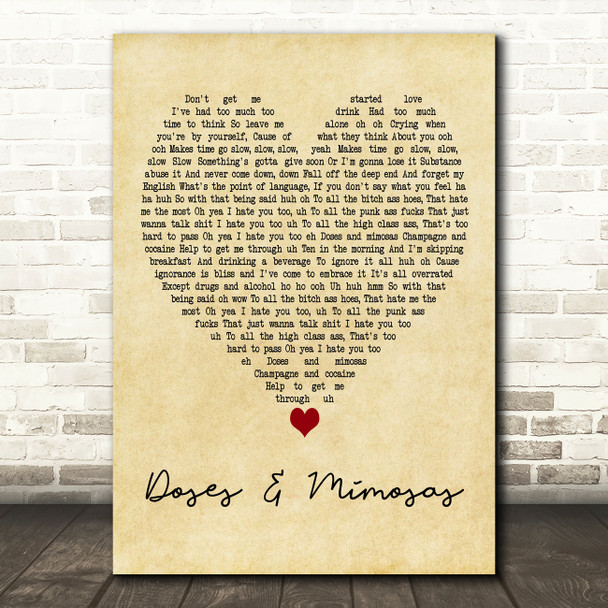 Cherub Doses & Mimosas Vintage Heart Decorative Wall Art Gift Song Lyric Print