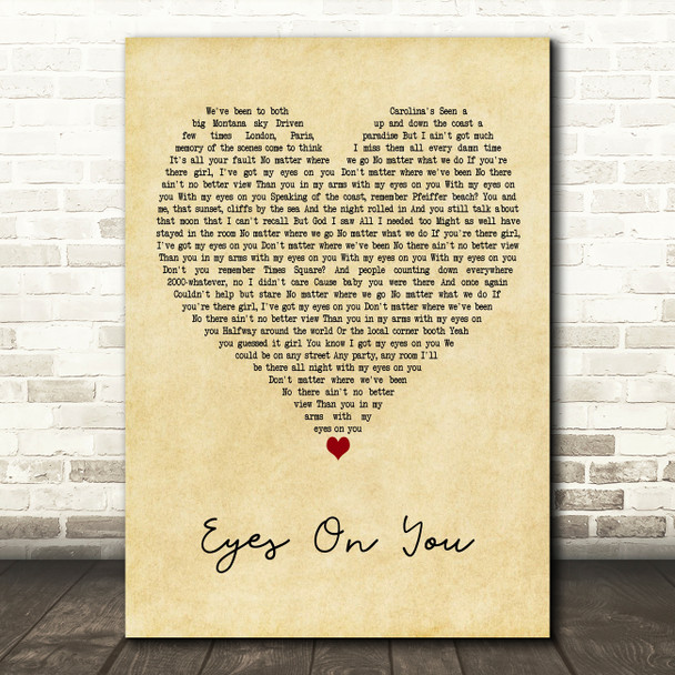 Chase Rice Eyes On You Vintage Heart Decorative Wall Art Gift Song Lyric Print