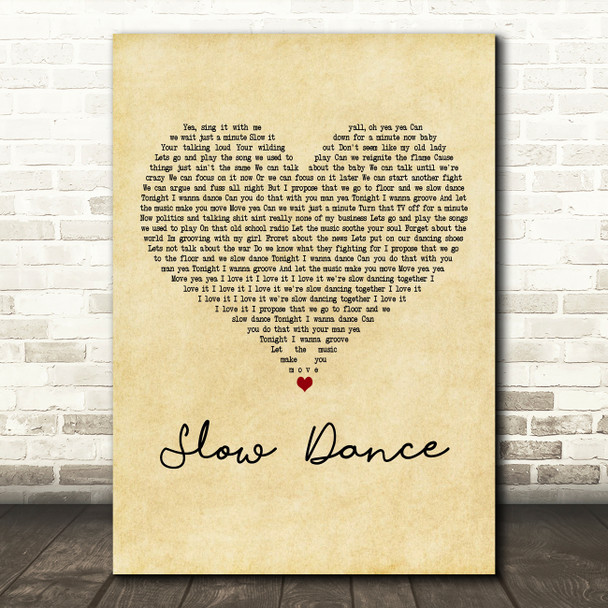 John Legend Slow Dance Vintage Heart Decorative Wall Art Gift Song Lyric Print