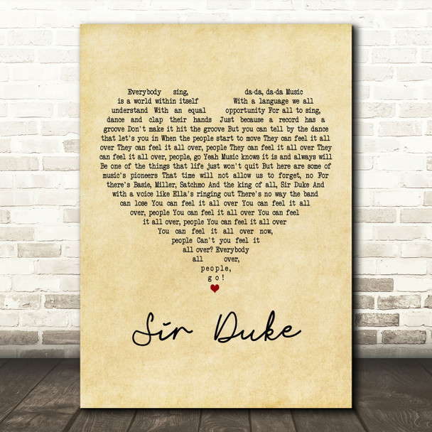 Stevie Wonder Sir Duke Vintage Heart Decorative Wall Art Gift Song Lyric Print