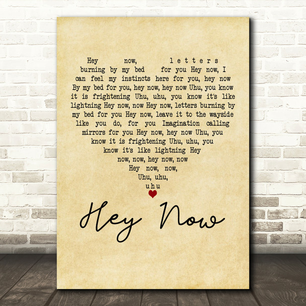 London Grammar Hey Now Vintage Heart Decorative Wall Art Gift Song Lyric Print